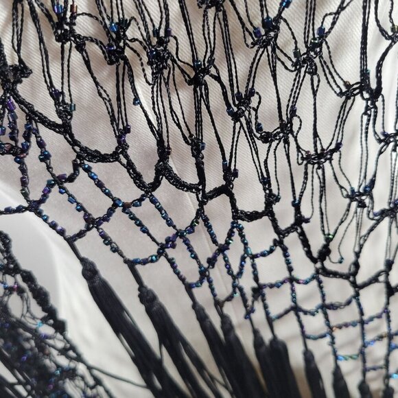 Chico's Beaded Crochet Elegant Special Occasion Rayon Fringed Wrap Shawl - Picture 4 of 7